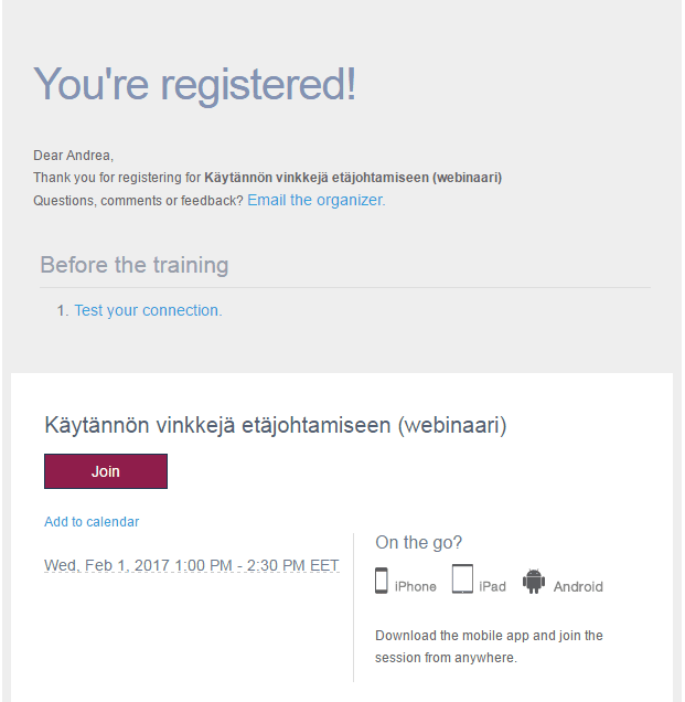 You are registered to webakatemia email screenshot